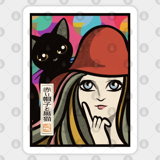 Red hat and black cat Sticker by BATKEI